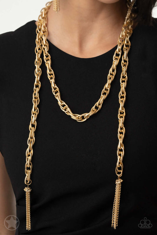 SCARFed for Attention - Gold Paparazzi Accessories Necklace $5 Jewelry with Janet Morgan Necklaces