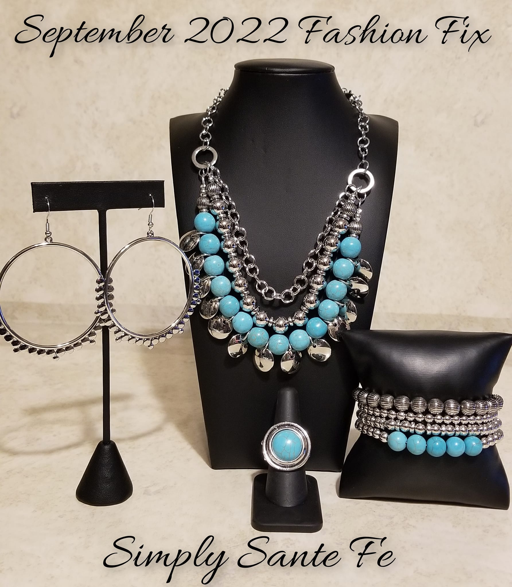 Simply Santa Fe September 2022 Fashion Fix Paparazzi 4 piece set $5 Jewelry with Janet Morgan Jewelry Set