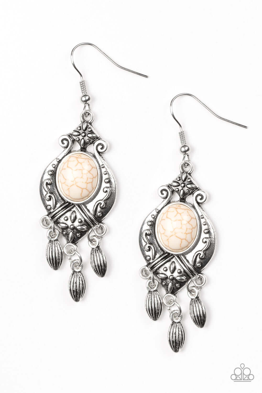 Enchantingly Environmentalist - White Paparazzi Earrings $5 Jewelry with Janet Morgan Earrings