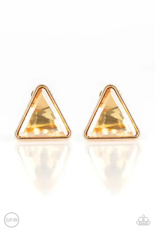 Paparazzi Timeless In Triangles - Gold Clip-On Accessories,Clip On Earrings,earrings