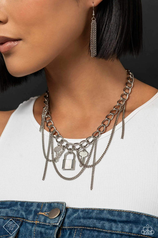 Against the LOCK - Silver Paparazzi Necklace Accessories,Necklace,Short Necklace,Silver