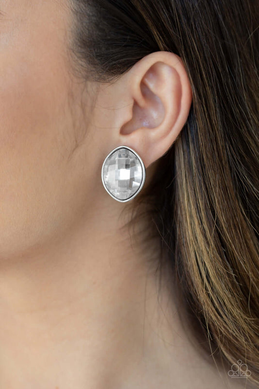 Movie Star Sparkle - White Paparazzi Accessories Earrings $5 Jewelry with Janet Morgan Earrings