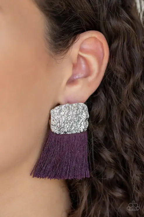 Paparazzi Plume Bloom - Purple Post Earrings Accessories,earrings,Post,purple