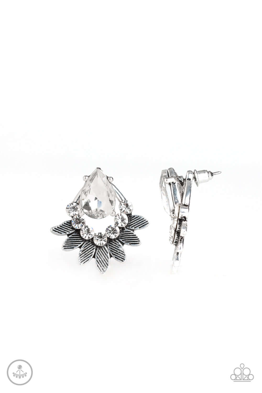 Crystal Canopy - White Paparazzi Accessories Earrings $5 Jewelry with Janet Morgan Earrings