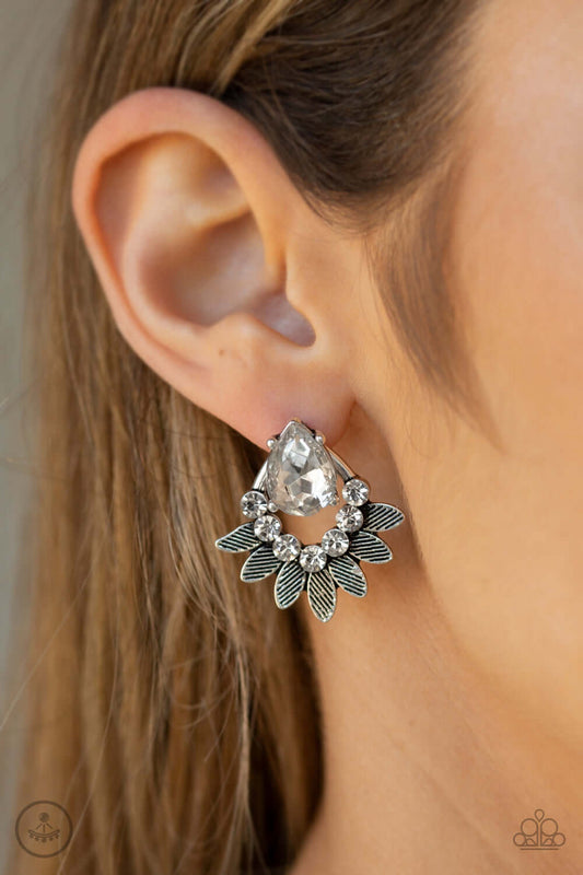 Crystal Canopy - White Paparazzi Accessories Earrings $5 Jewelry with Janet Morgan Earrings