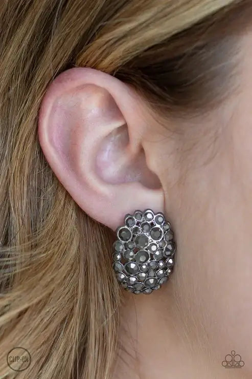 Paparazzi Daring Dazzle - Black Clip-On $5 Jewelry with Janet Morgan EARRINGS