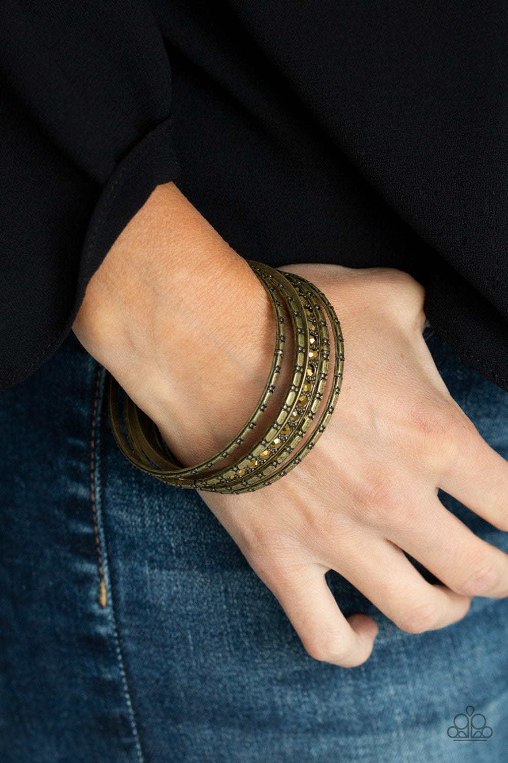 Glitzy Grunge - Brass Paparazzi Accessories Bracelet $5 Jewelry with Janet Morgan Bracelets