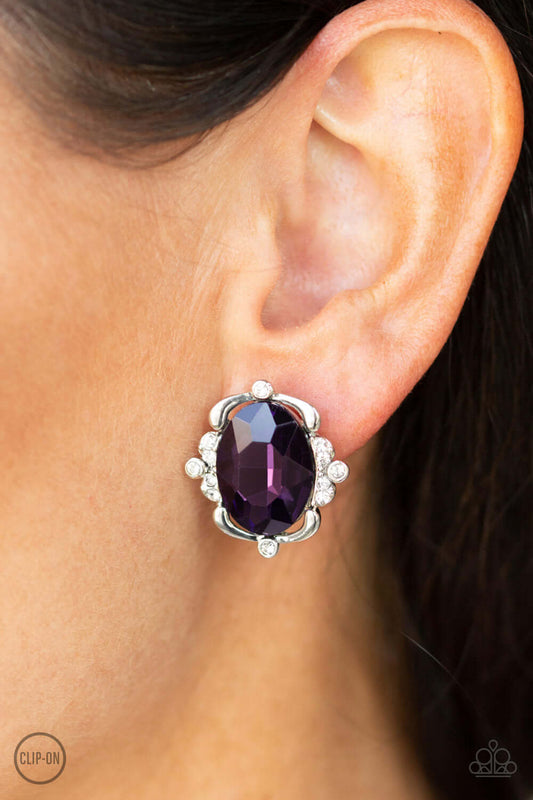 Regally Radiant - Purple Clip on earrings Paparazzi $5 Jewelry with Janet Morgan Earrings