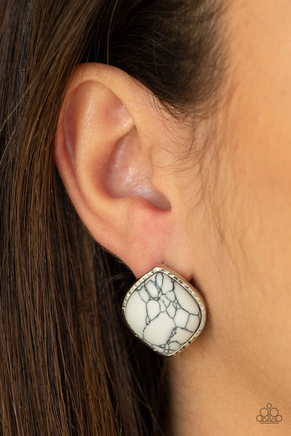 Marble Marvel - White Paparazzi Accessories Earrings $5 Jewelry with Janet Morgan Earrings