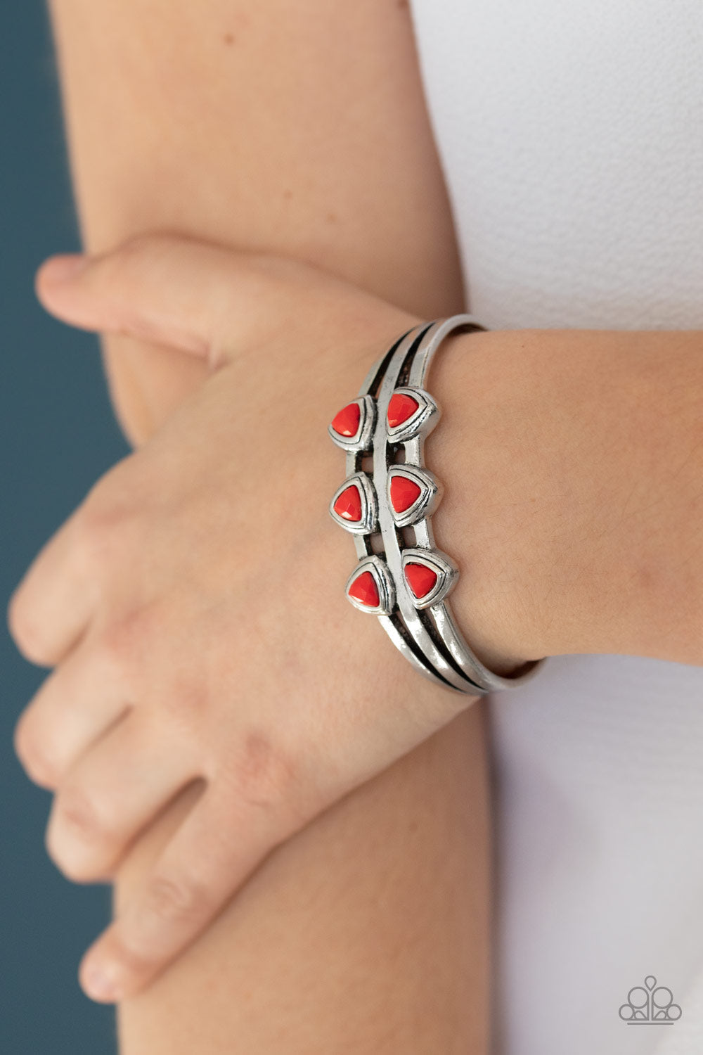 Tribal Triad - Red Paparazzi Cuff Bracelet $5 Jewelry with Janet Morgan Bracelets