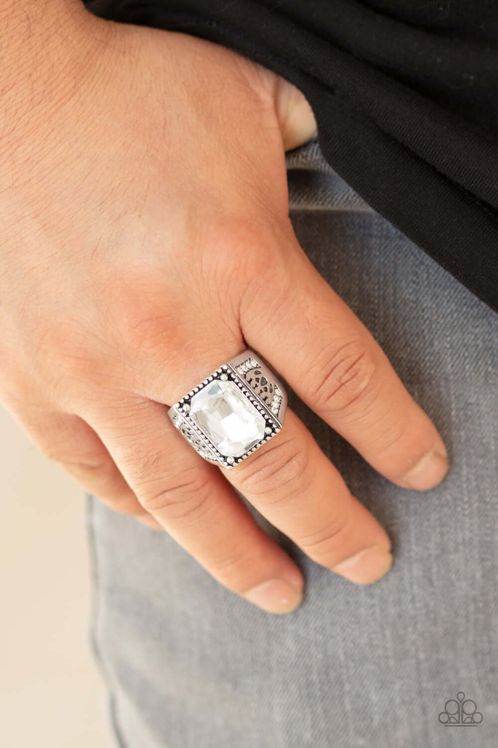 Conquered - White - Paparazzi Accessories Mens Ring $5 Jewelry with Janet Morgan rings