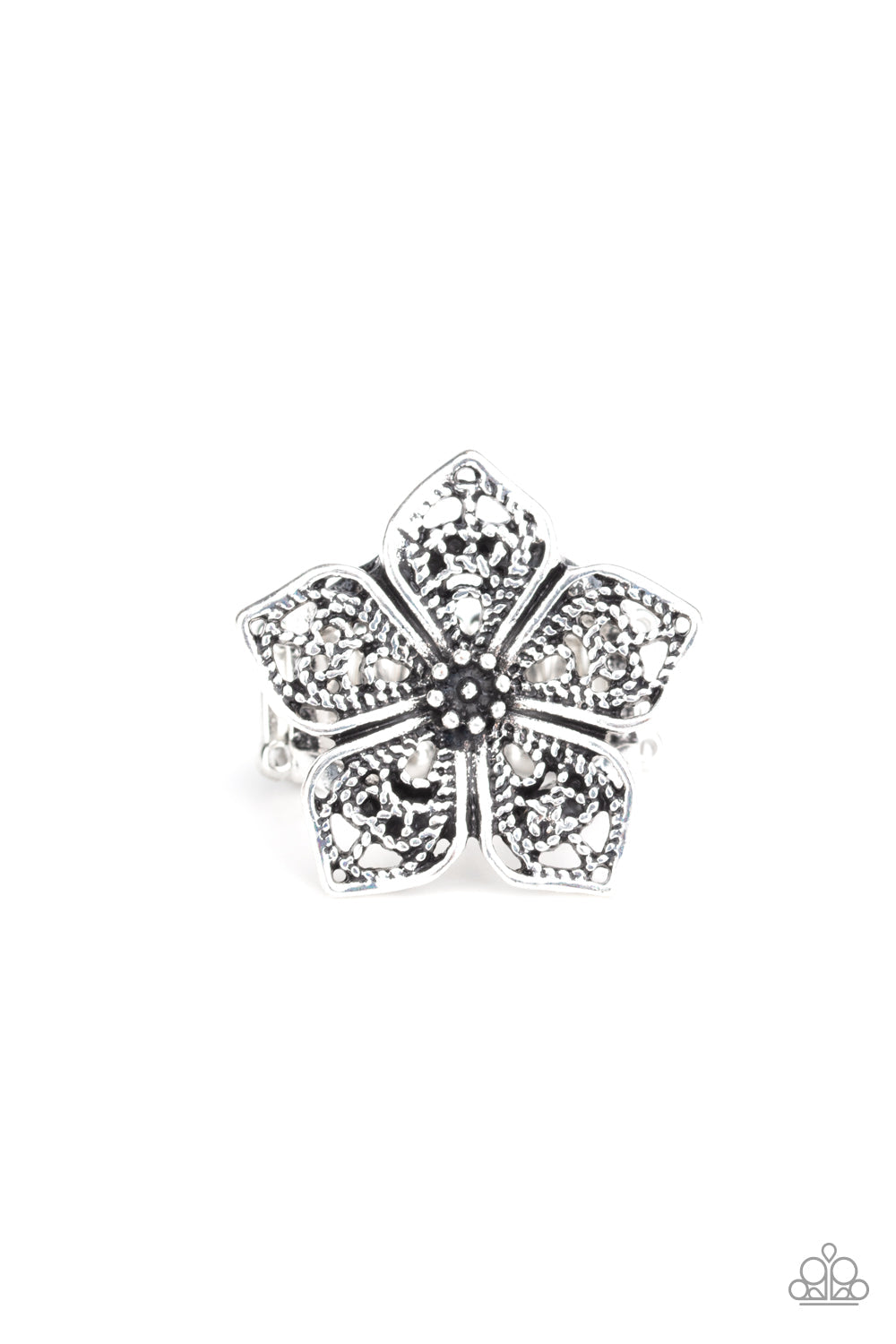 Full Bloom Fancy - Silver Paparazzi Ring $5 Jewelry with Janet Morgan rings