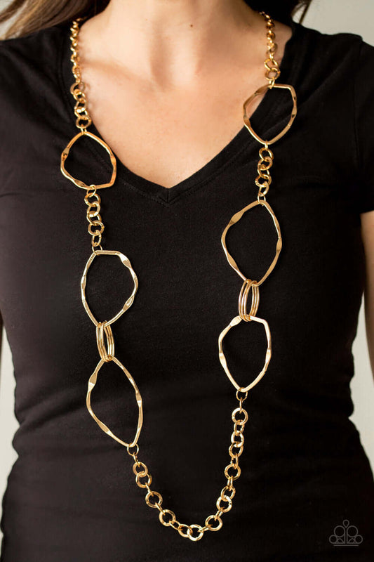 Abstract Artifact - Gold- Paparazzi Accessories Necklace $5 Jewelry with Janet Morgan Necklaces