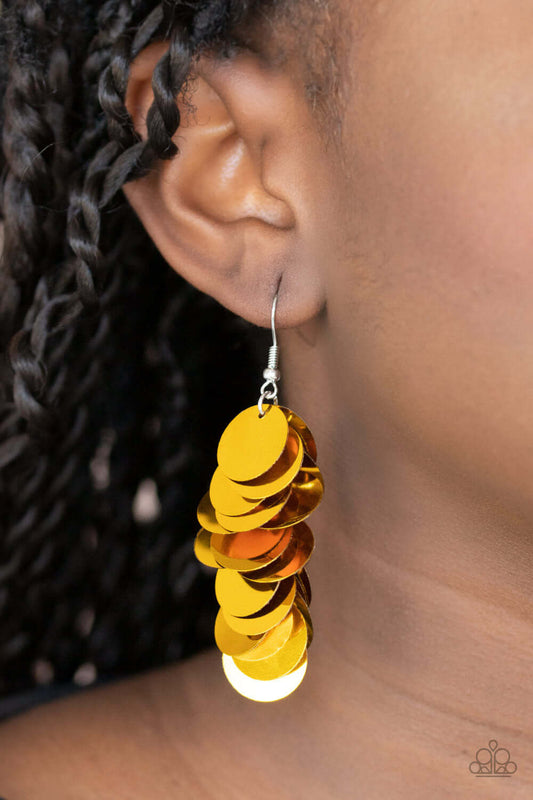 Now You SEQUIN It - Gold Paparazzi Accessories Earrings $5 Jewelry with Janet Morgan Earrings