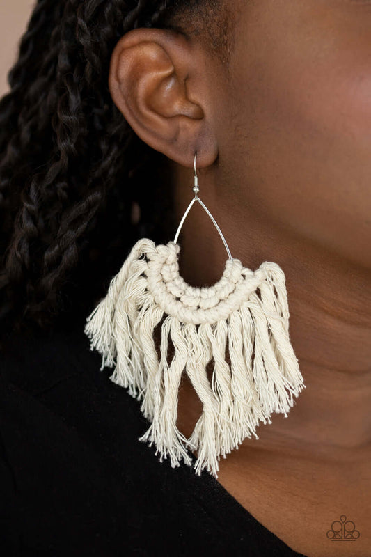 Wanna Piece Of MACRAME? - White Paparazzi Accessories Earrings $5 Jewelry with Janet Morgan Earrings