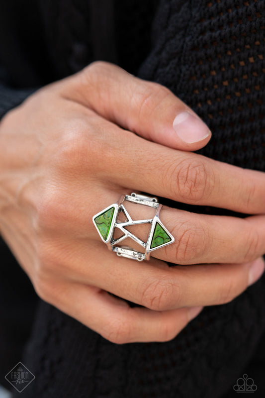 Making Me Edgy - Green Paparazzi Ring $5 Jewelry with Janet Morgan rings