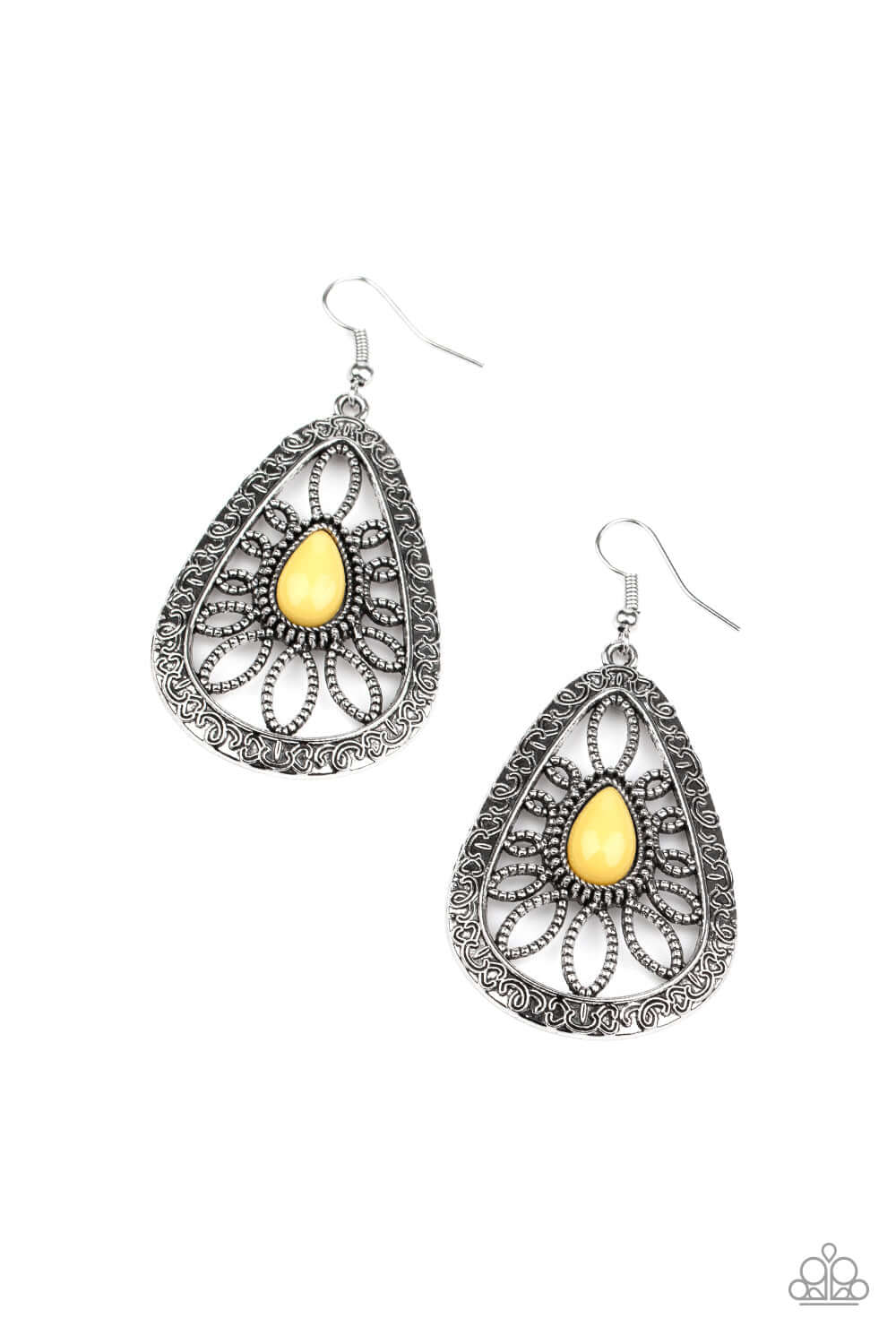 Floral Frill - Paparazzi Accessories Yellow Earrings $5 Jewelry with Janet Morgan EARRINGS