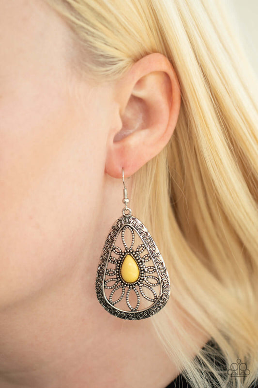 Floral Frill - Paparazzi Accessories Yellow Earrings $5 Jewelry with Janet Morgan EARRINGS