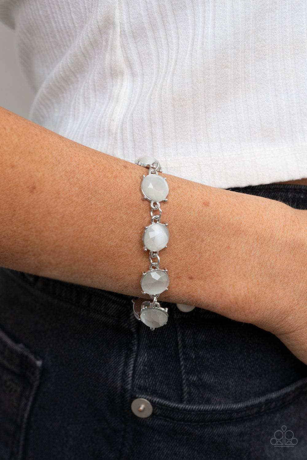 Ms. GLOW-It-All - Paparazzi Accessories White Bracelet $5 Jewelry with Janet Morgan Bracelets