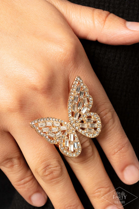 Flauntable Flutter - Gold Paparazzi Accessories Ring $5 Jewelry with Janet Morgan rings