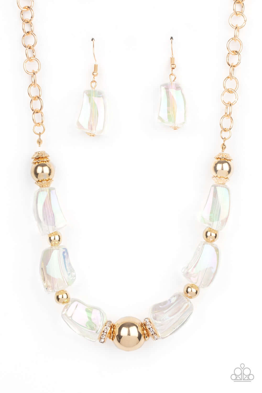 Iridescently Ice Queen - Gold Paparazzi Accessories Necklace $5 Jewelry with Janet Morgan Necklaces