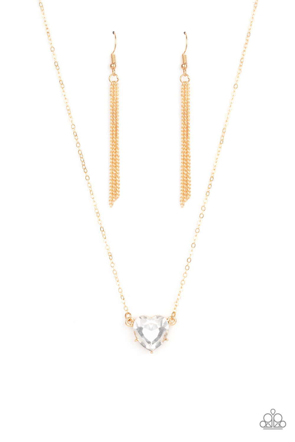 She Works HEART For The Money - Gold Paparazzi Accessories Necklace $5 Jewelry with Janet Morgan Necklaces