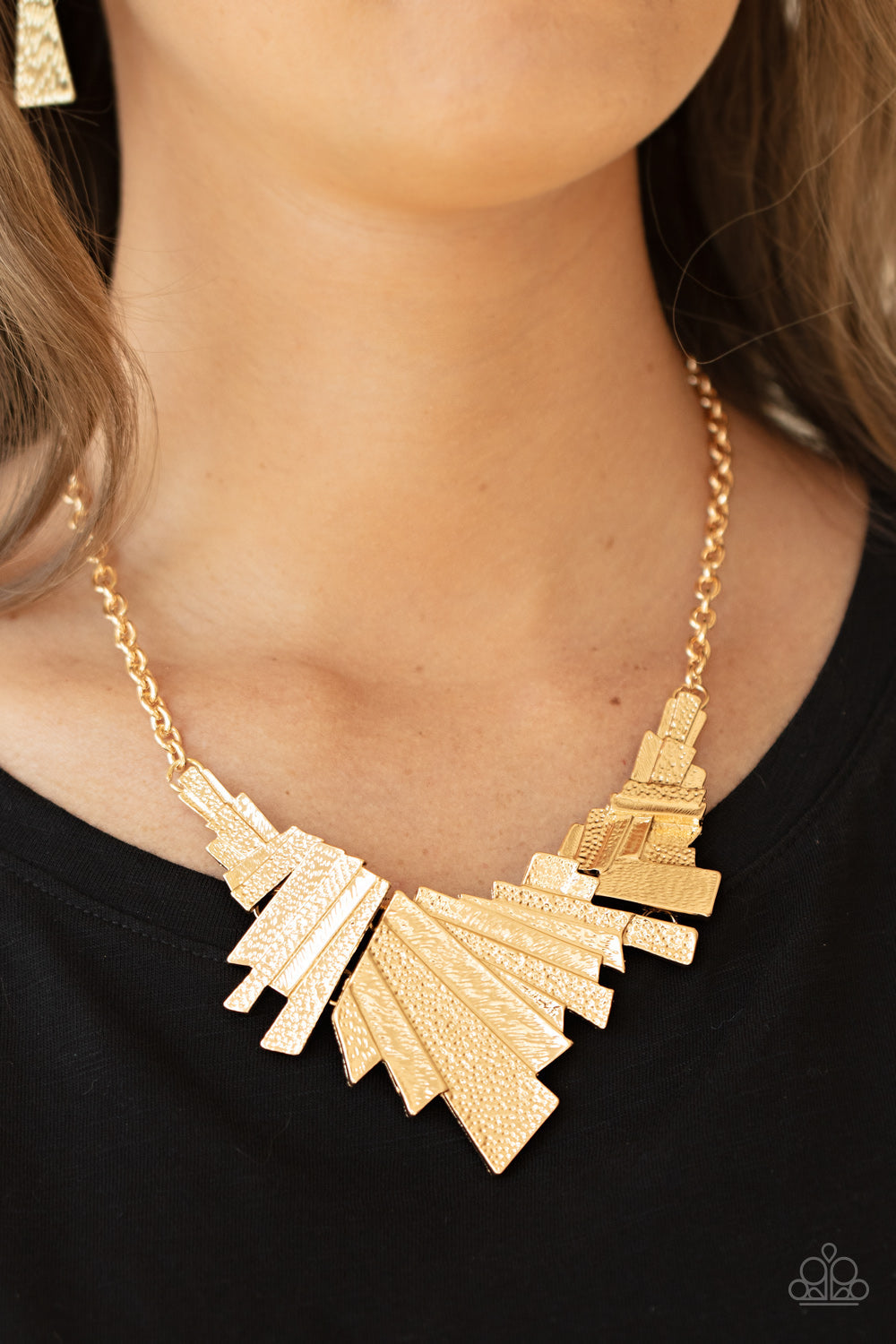 Happily Ever AFTERSHOCK - Gold Paparazzi Accessories Necklace $5 Jewelry with Janet Morgan Necklaces