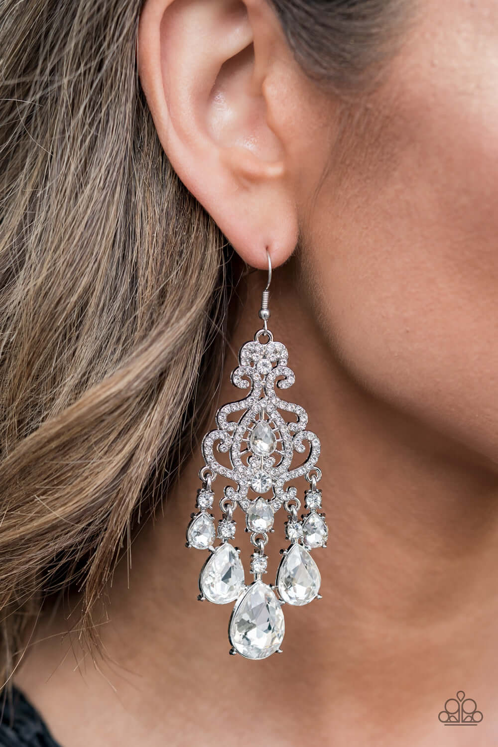 Queen Of All Things Sparkly - White Paparazzi Accessories Earrings $5 Jewelry with Janet Morgan Earrings