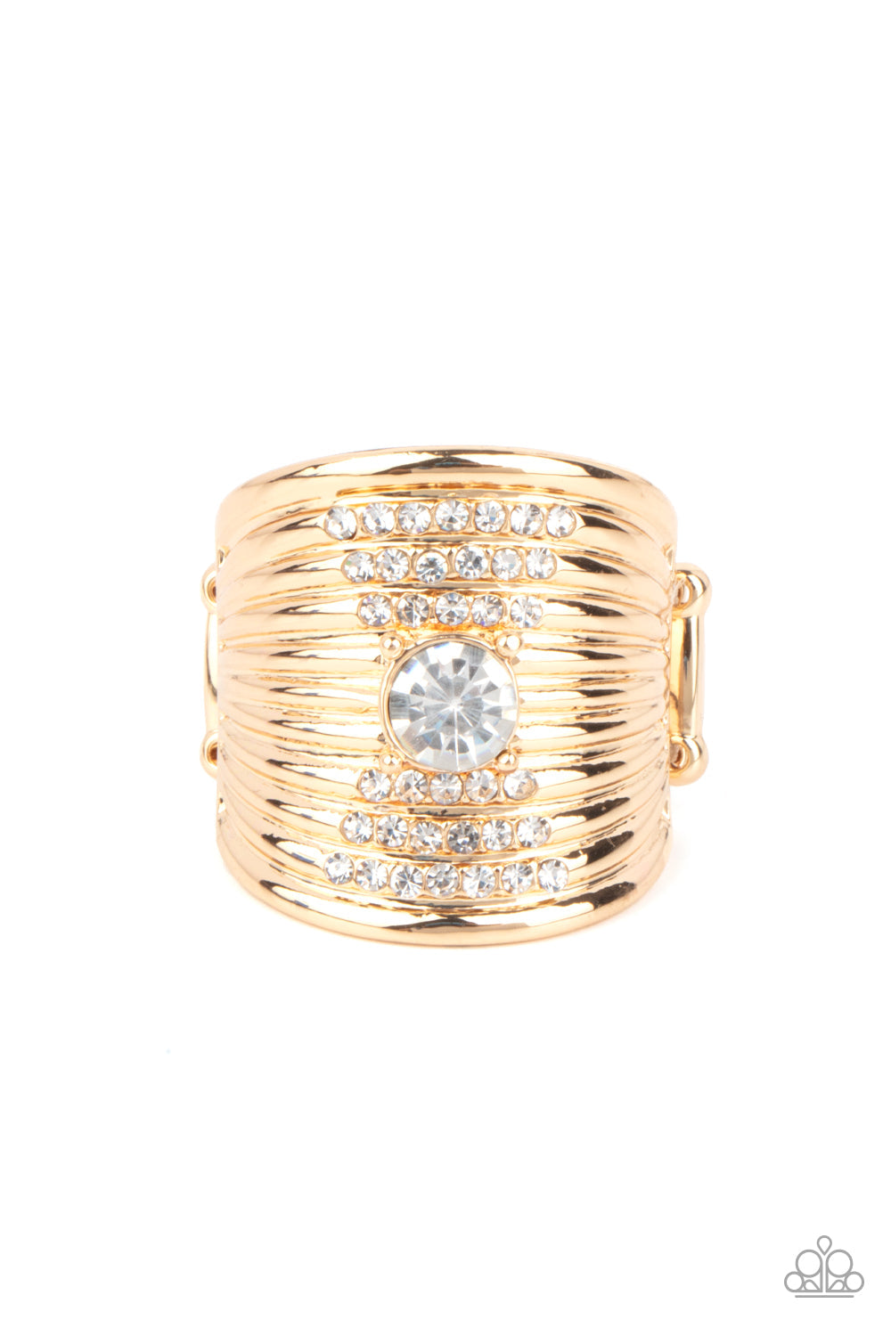 Crystal Corsets - Gold - Paparazzi Accessories Ring $5 Jewelry with Janet Morgan rings