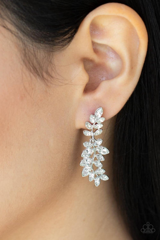 Frond Fairytale - White Paparazzi Accessories Earring $5 Jewelry with Janet Morgan Earrings