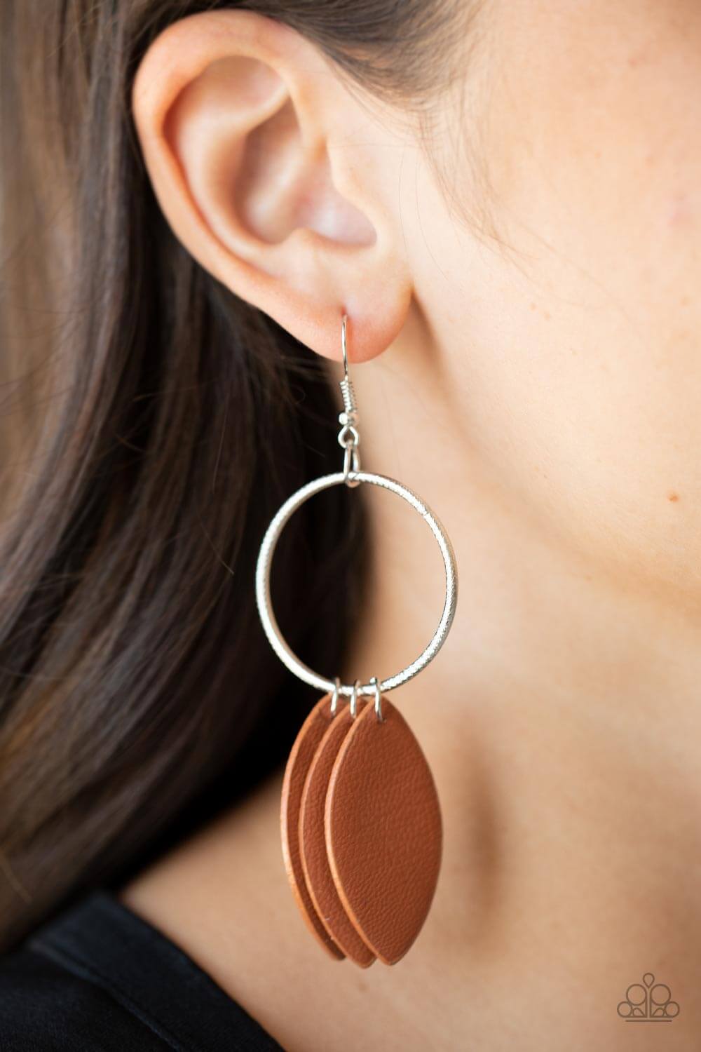 Leafy Laguna - Brown Paparazzi Leather Earrings $5 Jewelry with Janet Morgan Earrings