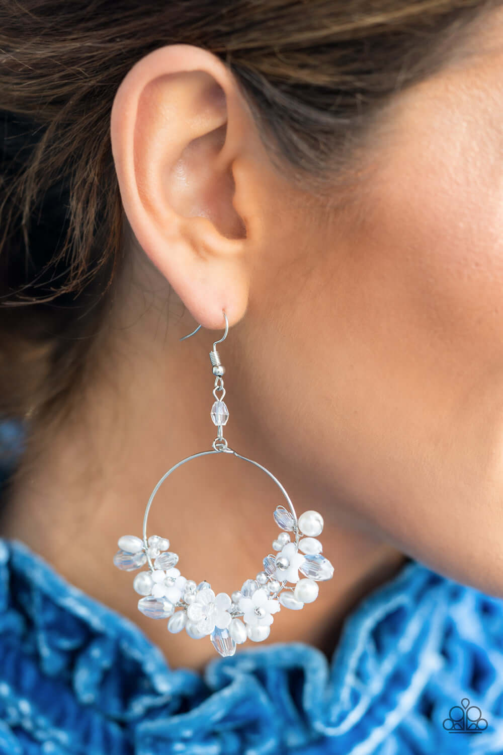 Floating Gardens - Paparazzi Accessories White Earrings $5 Jewelry with Janet Morgan EARRINGS