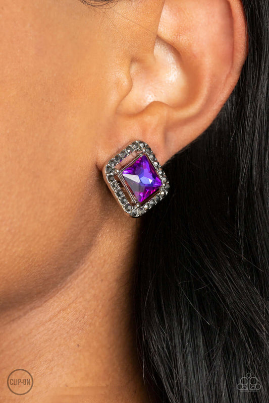 Cosmic Catwalk - Paparazzi Accessories Purple Clip On Earrings $5 Jewelry with Janet Morgan EARRINGS