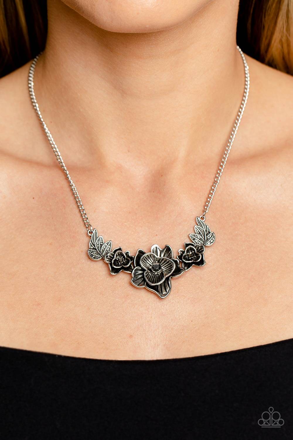 Botanical Breeze - Silver Paparazzi Floral Necklace $5 Jewelry with Janet Morgan Necklaces