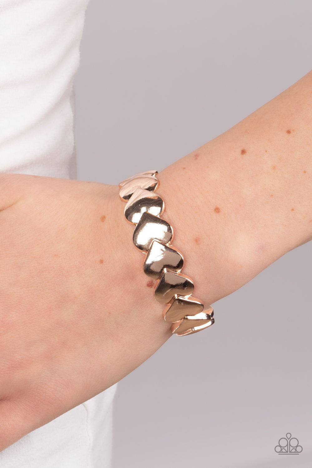 Hearts Galore - Rose Gold Paparazzi Accessories Bracelet $5 Jewelry with Janet Morgan Bracelets