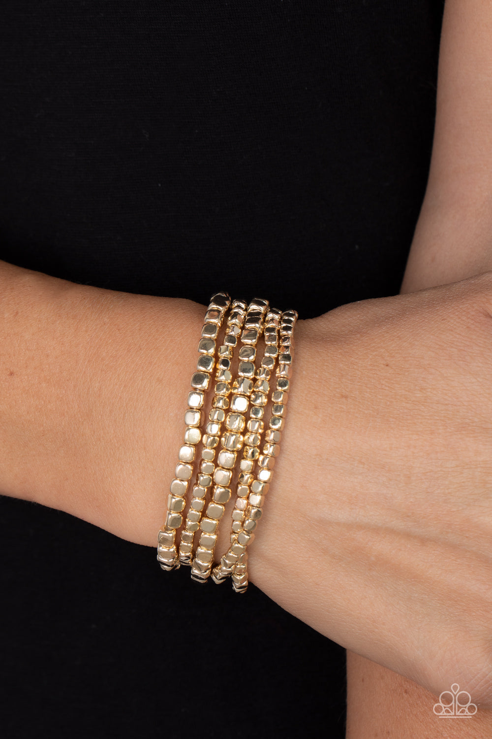 Right on CUBE - Gold Paparazzi Accessories Bracelet $5 Jewelry with Janet Morgan Bracelets