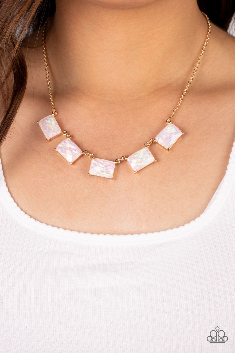 Opalescent Oblivion - Gold Paparazzi Accessories Necklace $5 Jewelry with Janet Morgan Necklace