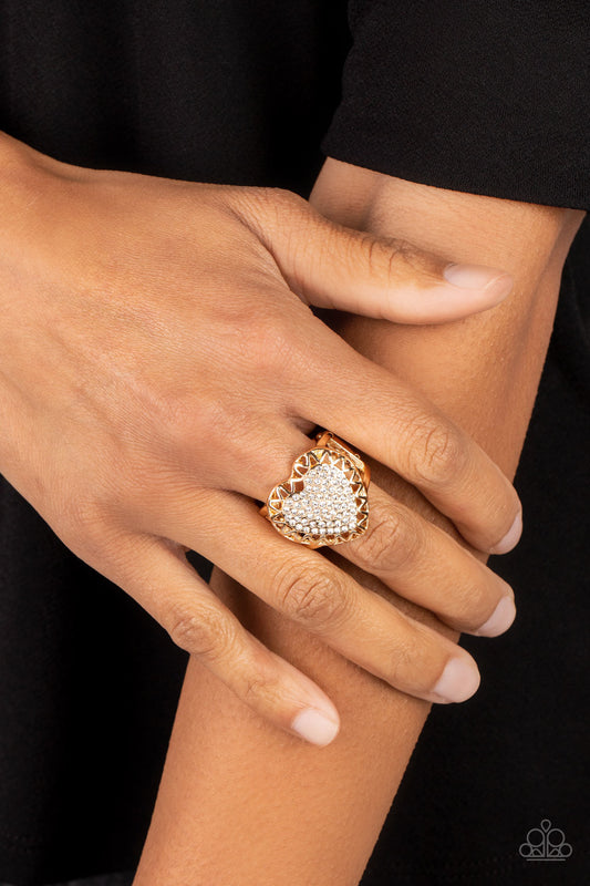 Romantic Escape - Gold Paparazzi Accessories Ring $5 Jewelry with Janet Morgan rings