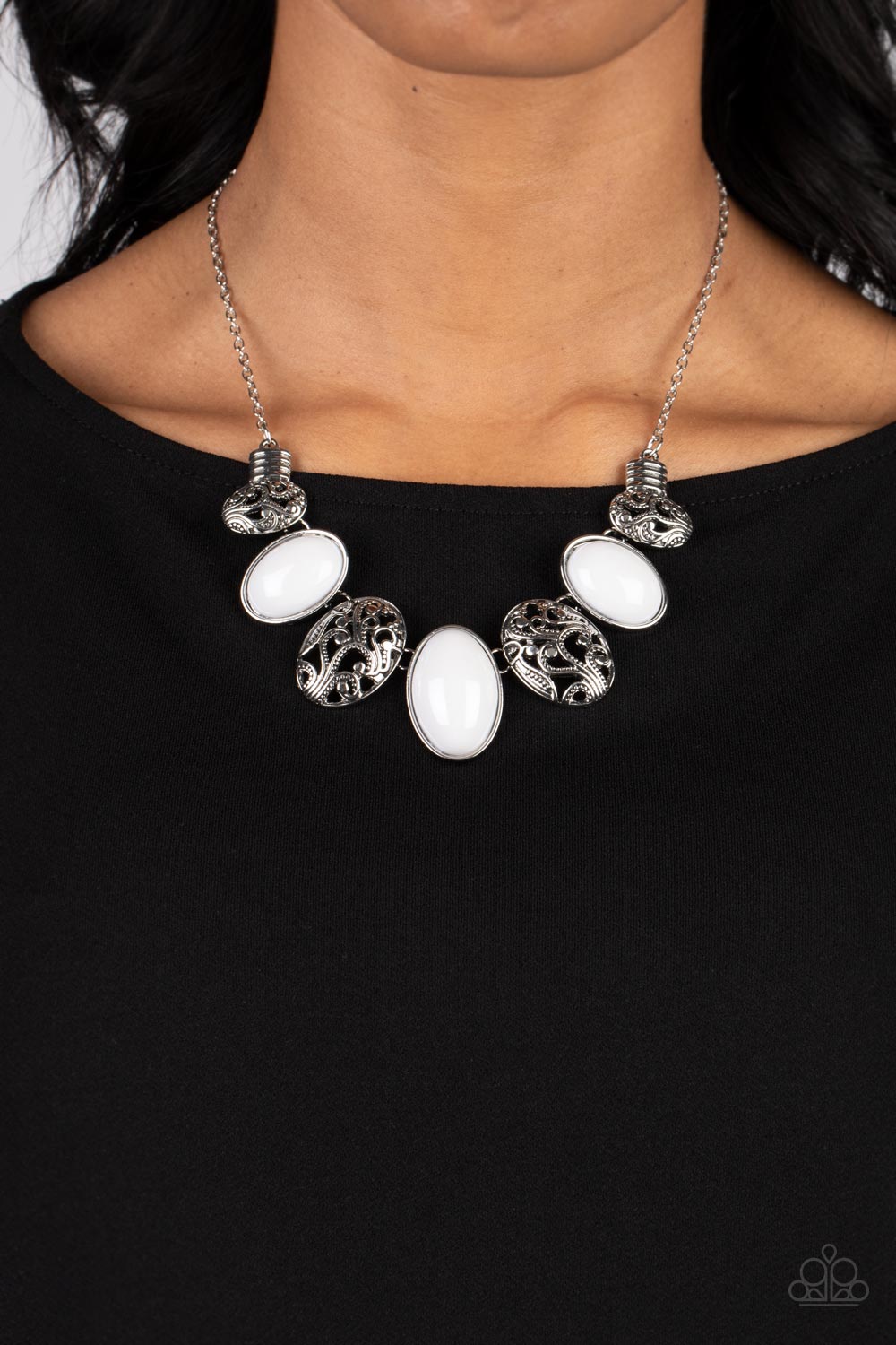 Patterned Paisley - Paparazzi Accessories White Necklace $5 Jewelry with Janet Morgan Necklace