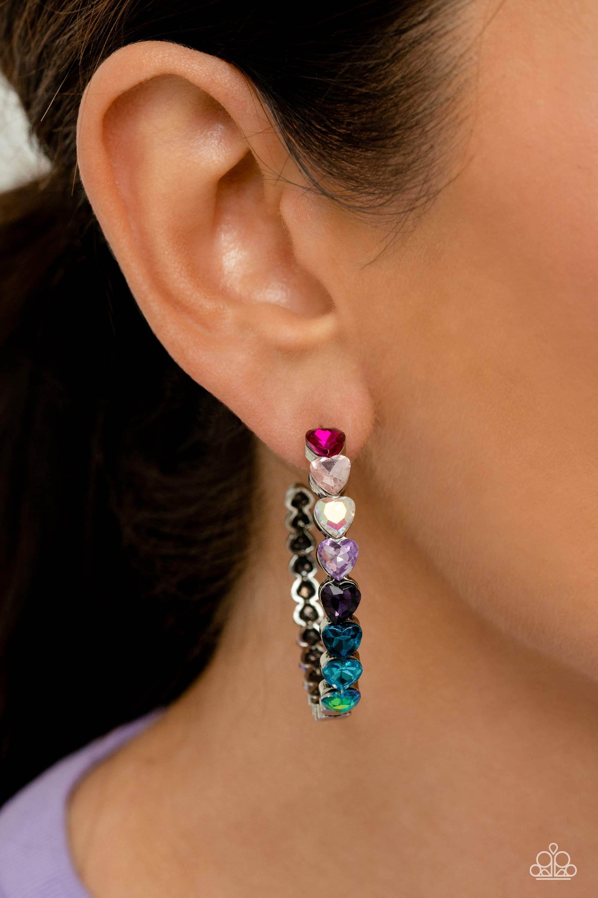 Hypnotic Heart Attack - Multi Paparazzi Life of the Party Hoop Earrings $5 Jewelry with Janet Morgan Earrings