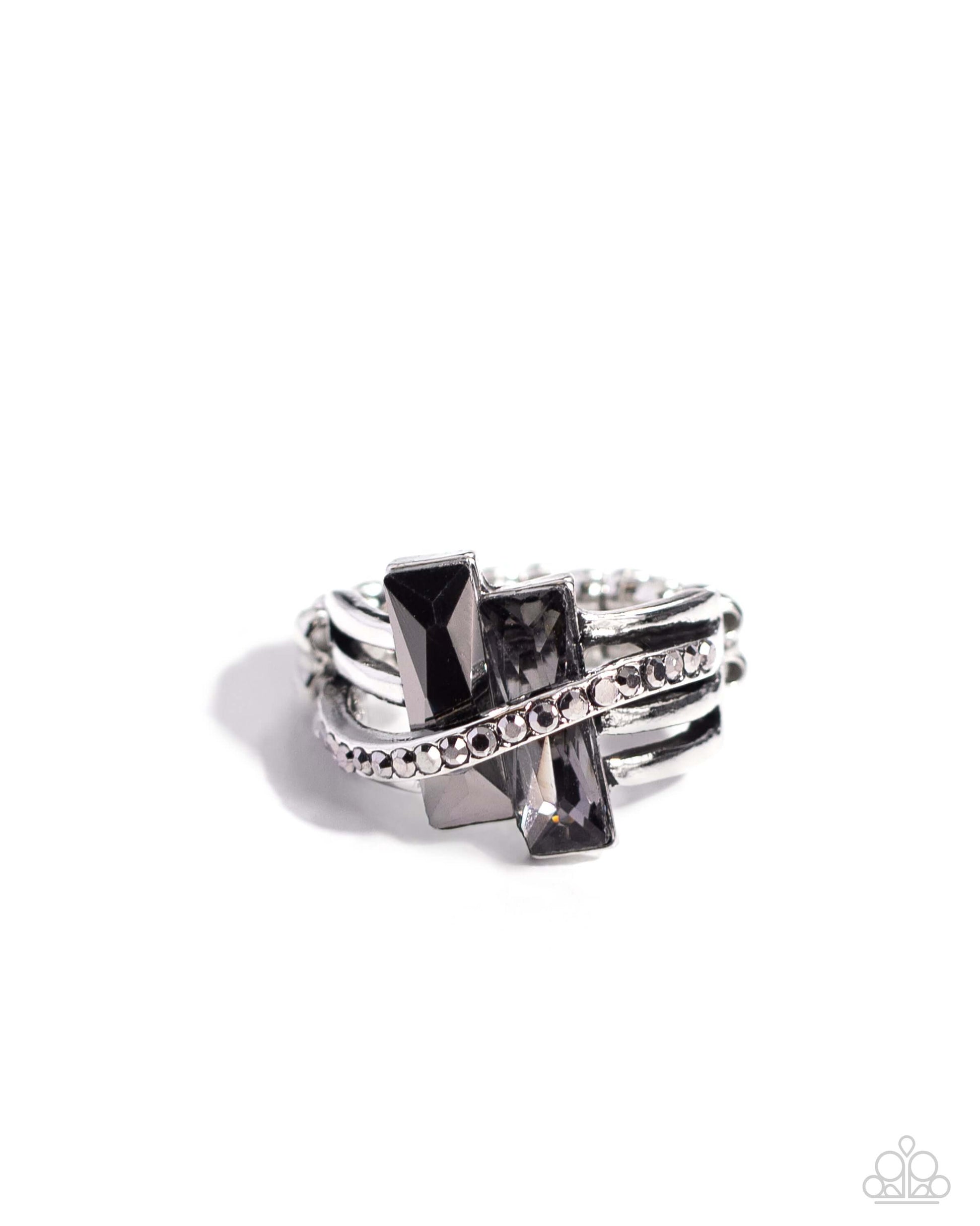 Dueling Difference - Silver Paparazzi Ring Accessories,Black,Dainty Band Ring,Ring,Silver Accents