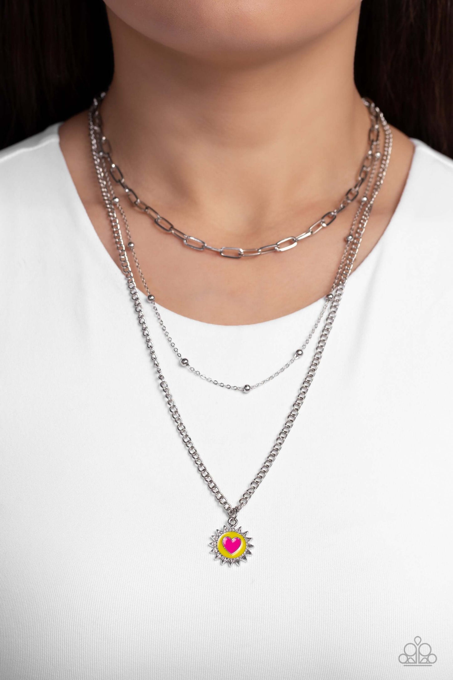 Burning Love - Yellow Paparazzi Heart Necklace $5 Jewelry with Janet Morgan Necklaces