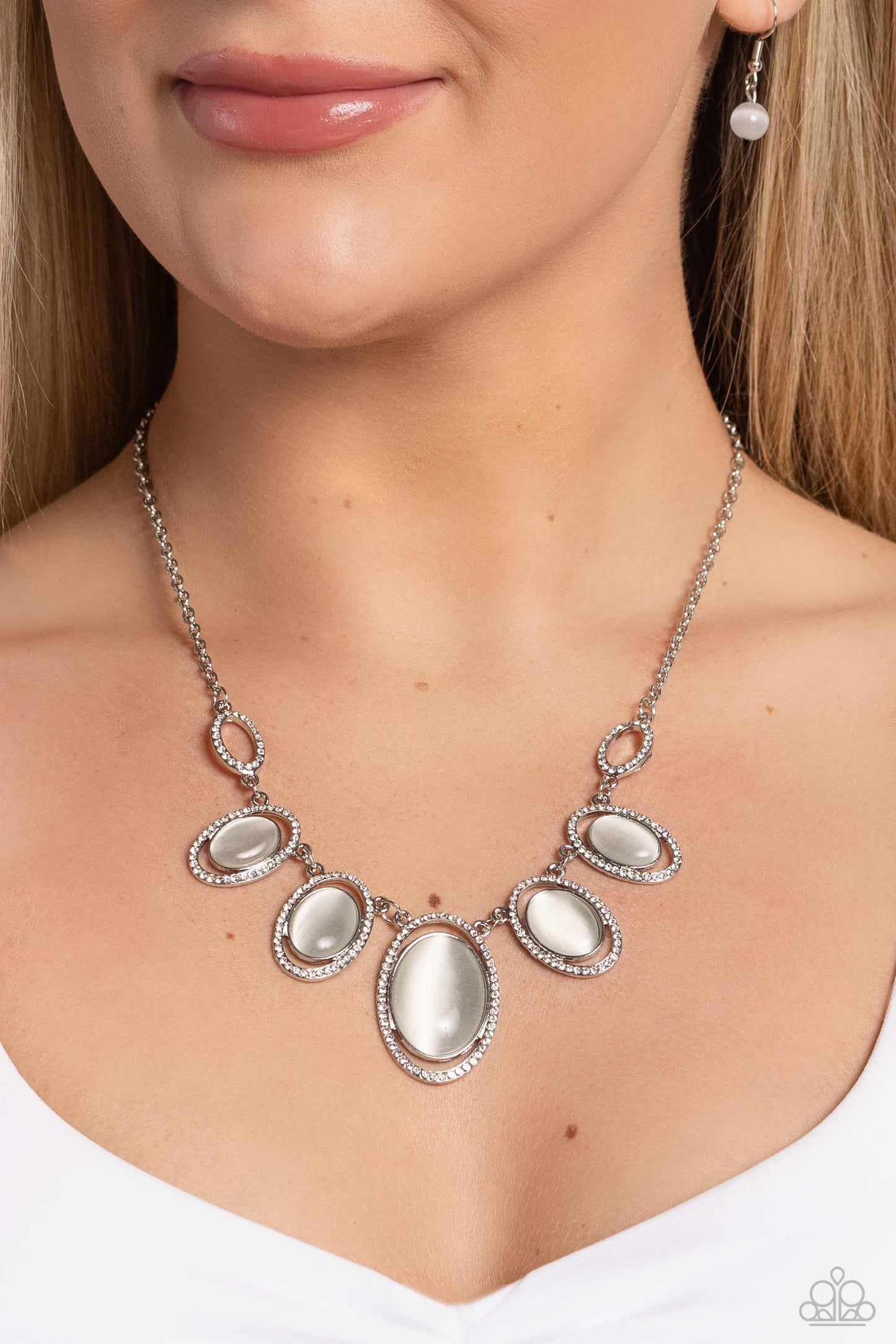 A BEAM Come True - White Paparazzi Cats Eye Necklace $5 Jewelry with Janet Morgan Necklaces