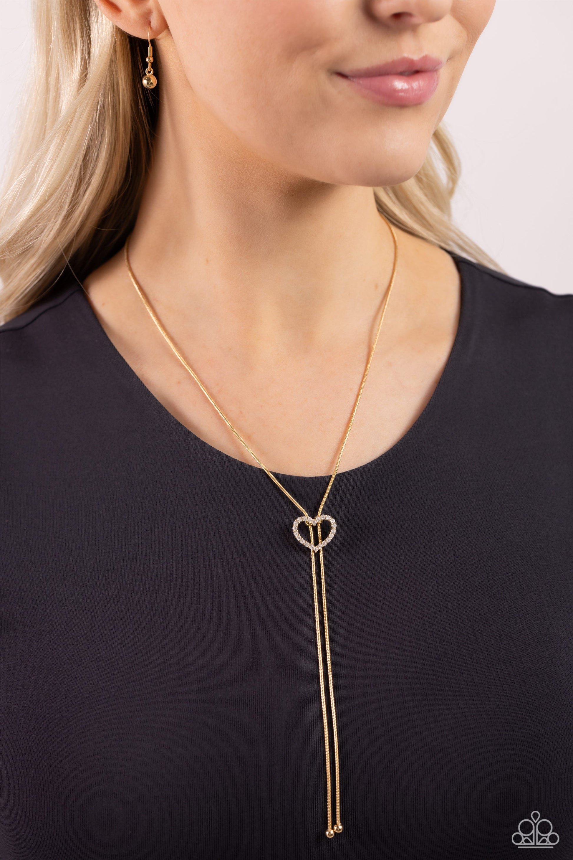 TMST Bling Tempting Tassel - Gold Paparazzi Heart Slip Knot Necklace