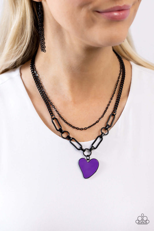 Carefree Confidence - Purple Paparazzi Heart Necklace $5 Jewelry with Janet Morgan Necklaces