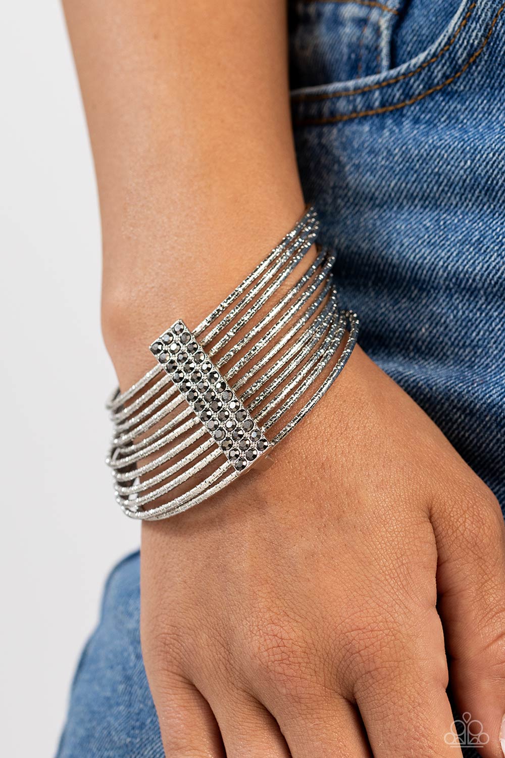 Shimmery Silhouette - Silver Paparazzi Bracelet $5 Jewelry with Janet Morgan Bracelets