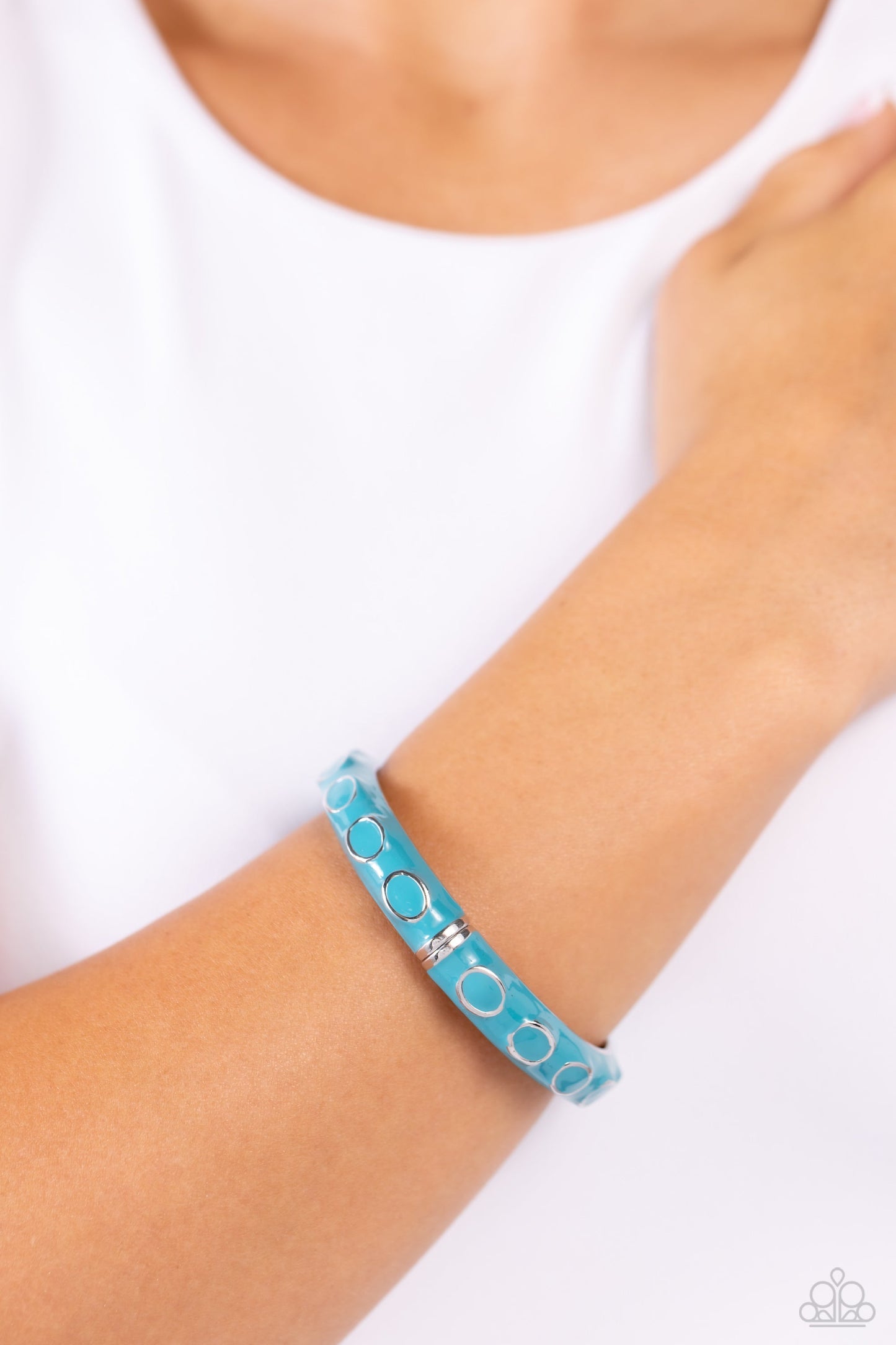 Delightful Diversion - Blue Turquoise Painted Paparazzi Hinge Bracelet $5 Jewelry with Janet Morgan Bracelets