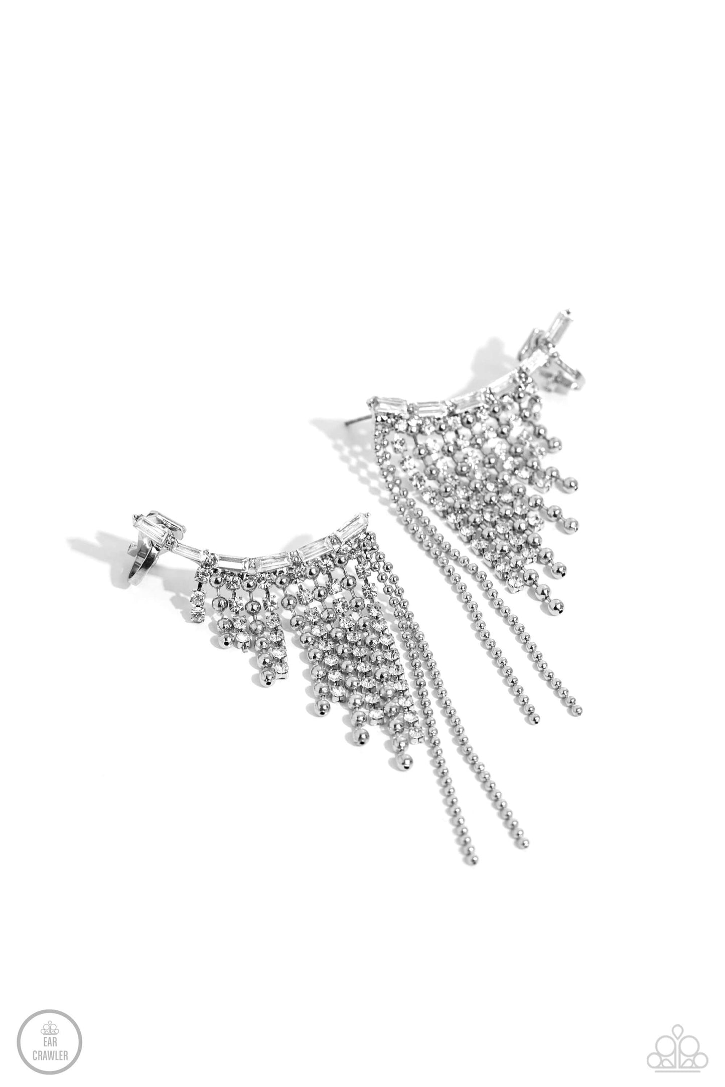 TMST Bling Tapered Tease - White Paparazzi Earcrawler Earrings