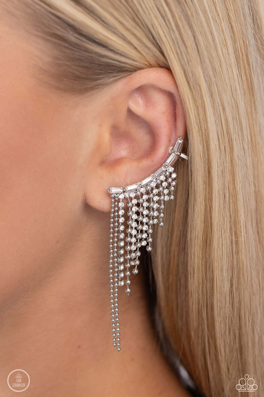 TMST Bling Tapered Tease - White Paparazzi Earcrawler Earrings