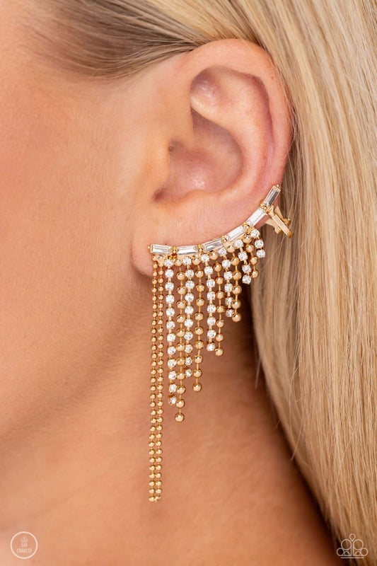 TMST Bling Tapered Tease - Gold Paparazzi Ear Crawler Earrings